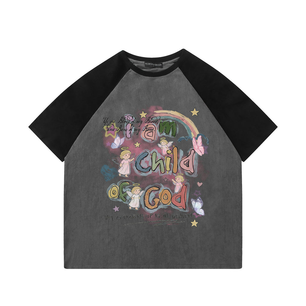 Rainbow Angel Graphic Print Short Sleeve Shirt