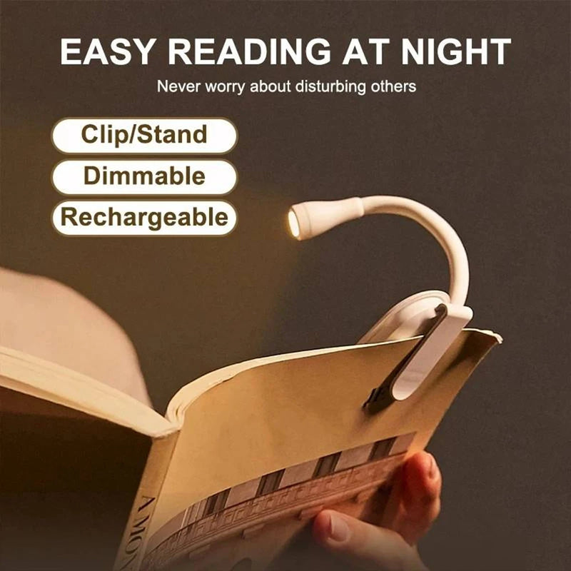 Clip-On Book Light – Rechargeable LED Reading Lamp with 3 Colors & Stepless Brightness for Bed, Travel & Hotels