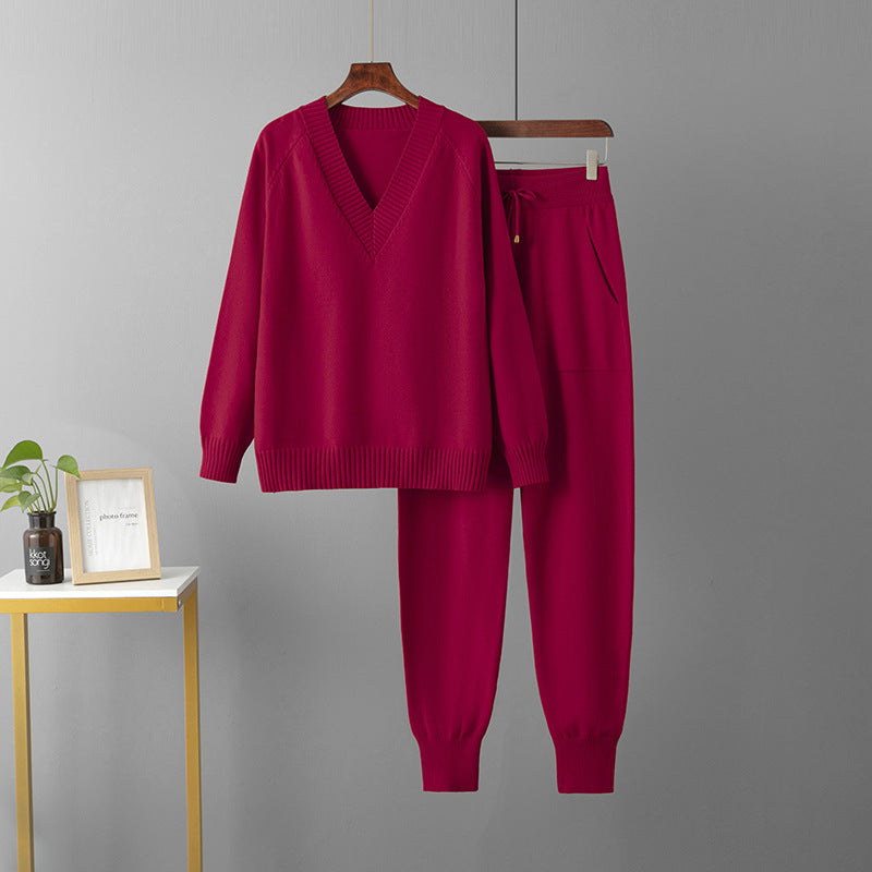 V-Neck Sweater & Wide Leg Pants Set