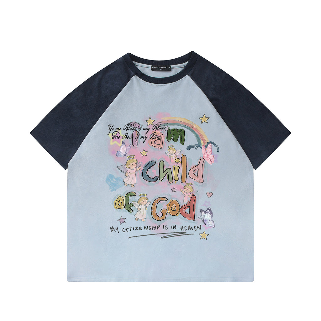 Rainbow Angel Graphic Print Short Sleeve Shirt