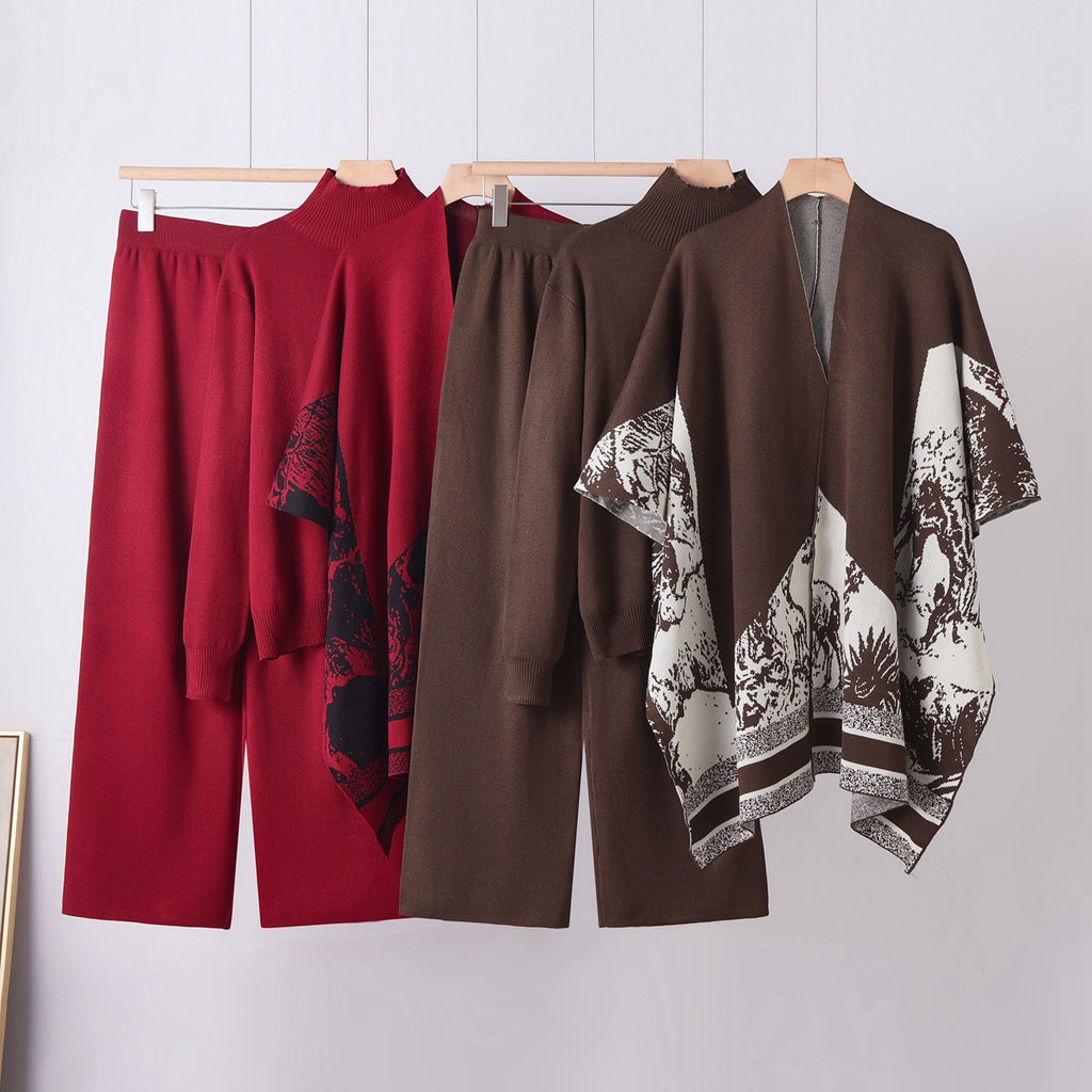 Knit Sweater & Wide Leg Pants Three-Piece Set