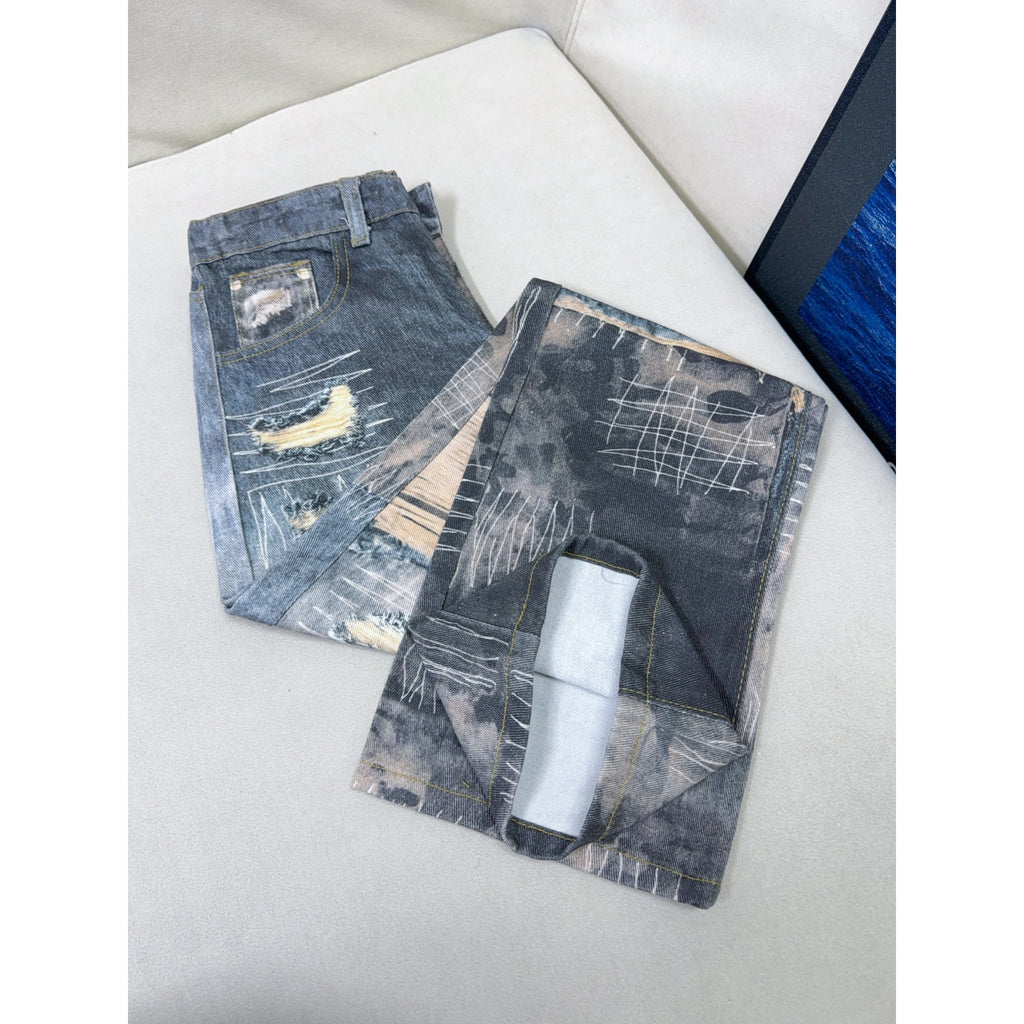 Retro Ripped Straight Leg Jeans