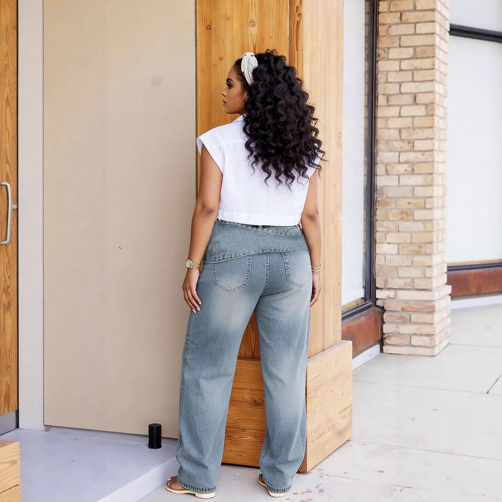 Multi-Pocket Belted Distressed Denim Pants