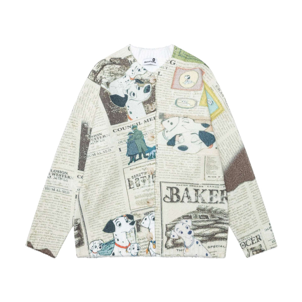 Newspaper Print Open Front Coat