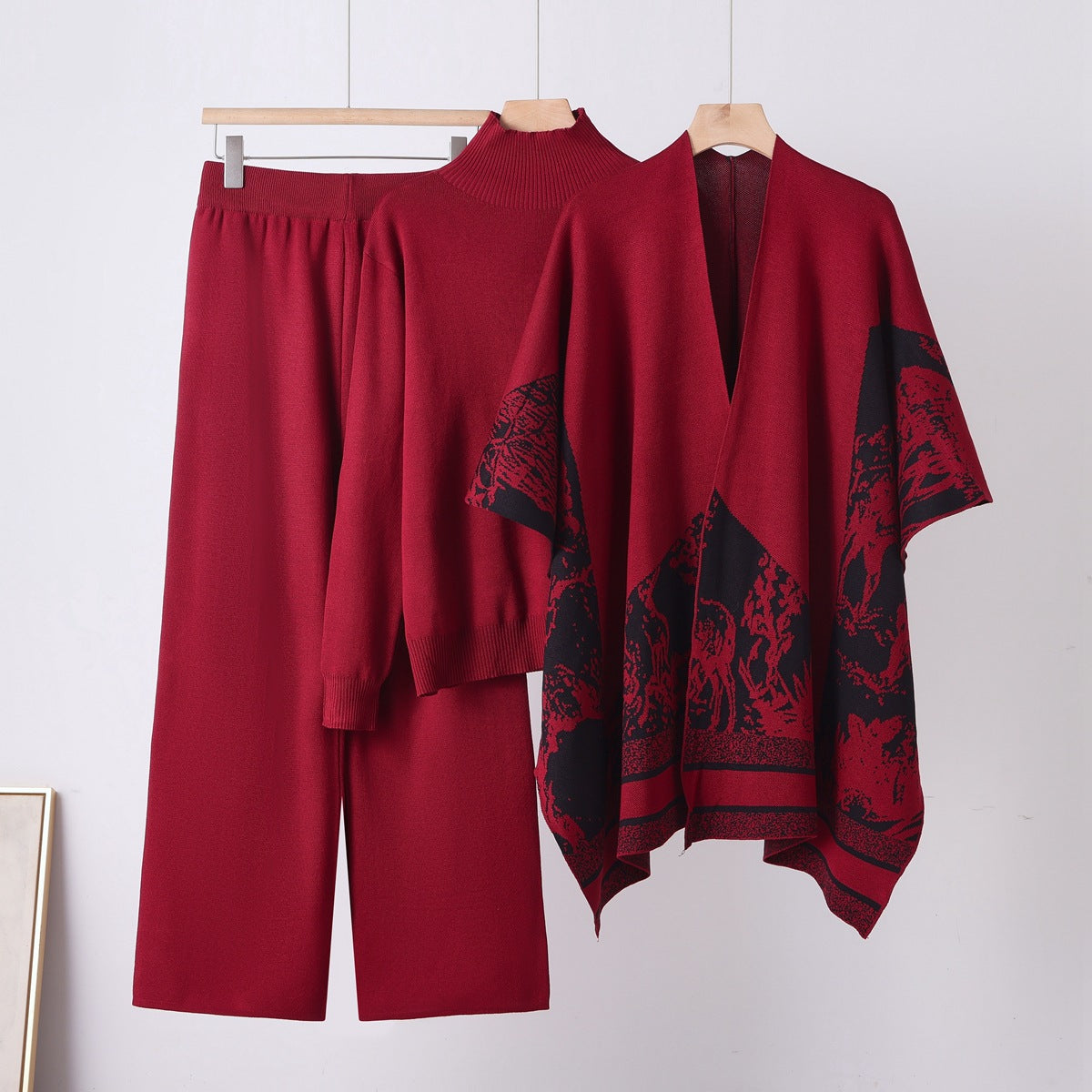 Knit Sweater & Wide Leg Pants Three-Piece Set