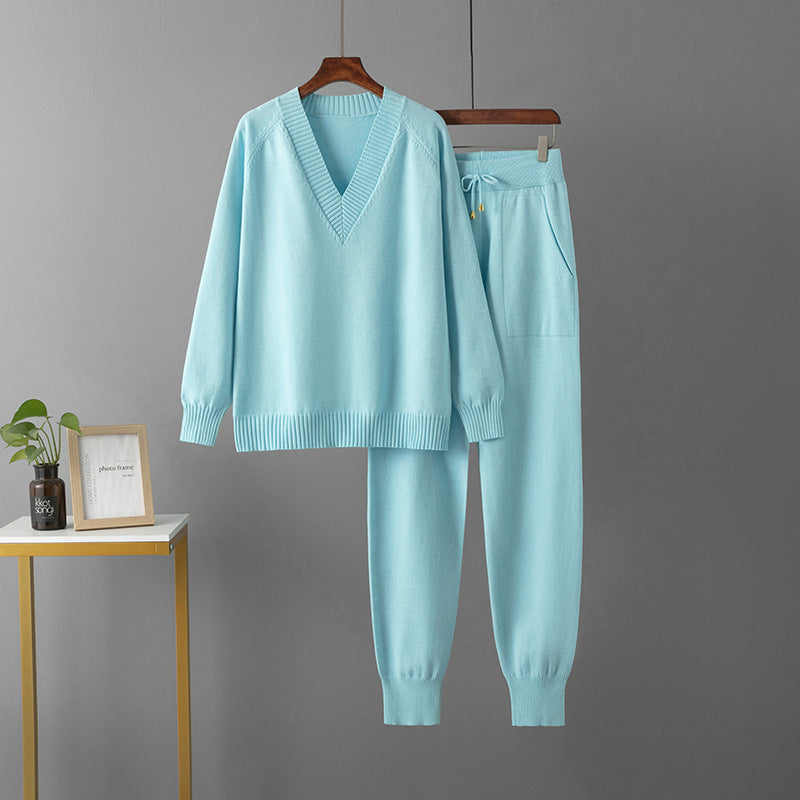V-Neck Sweater & Wide Leg Pants Set