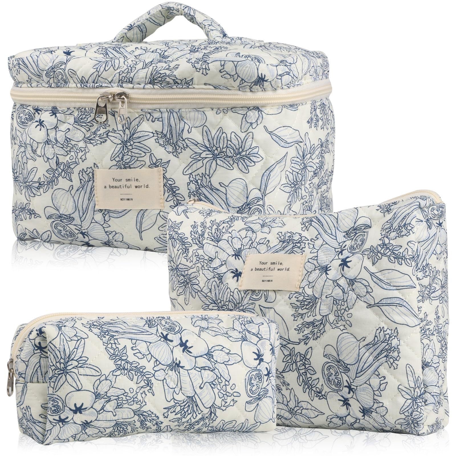 Floral Quilted Makeup Bag – Cotton Cosmetic & Journaling Organizer, 40+ Patterns