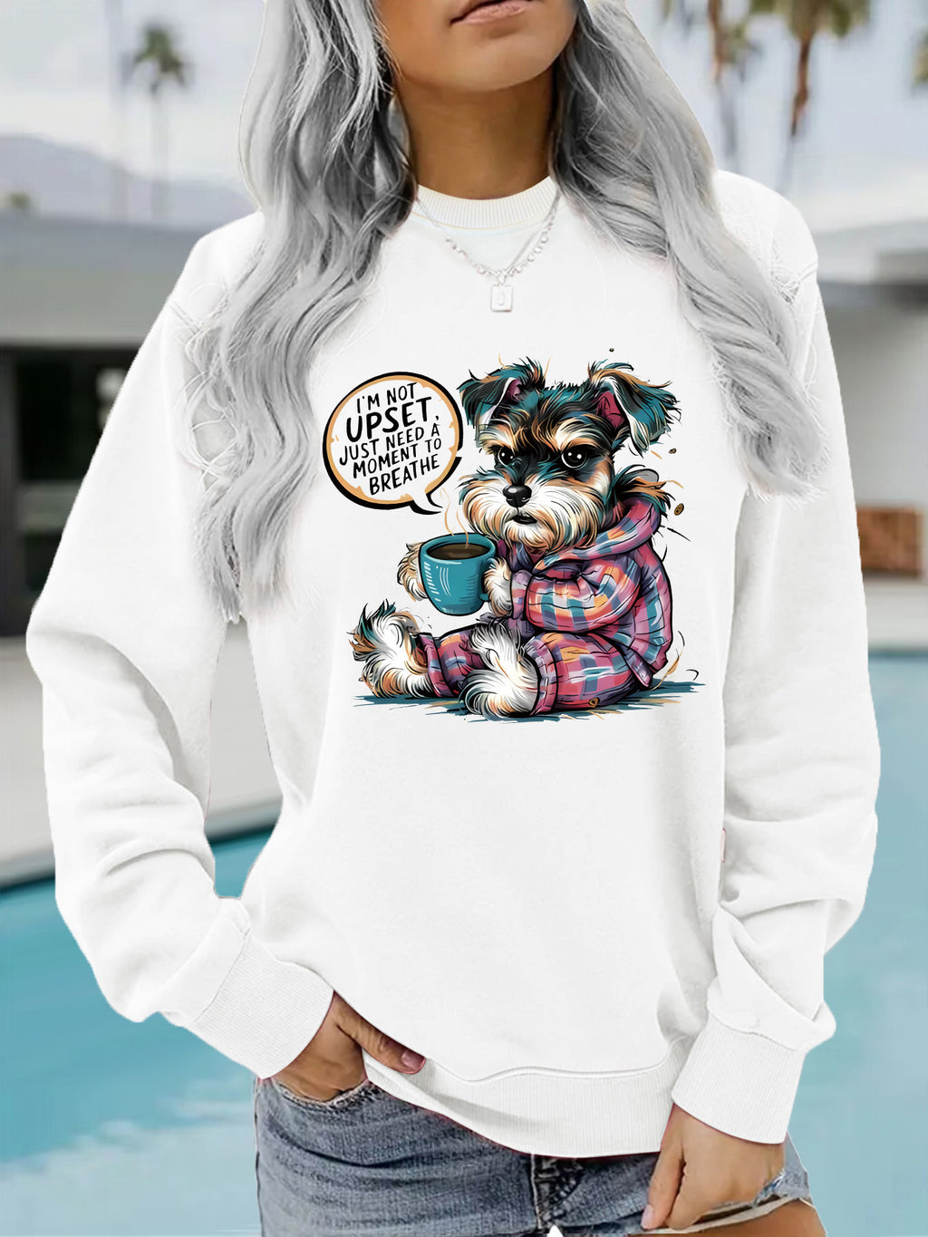 Grid & Coffee Cup Print Hoodie