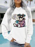 Grid & Coffee Cup Print Hoodie