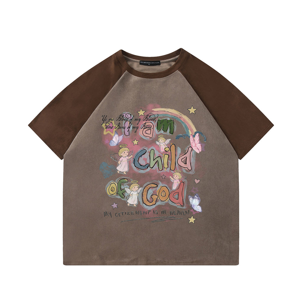 Rainbow Angel Graphic Print Short Sleeve Shirt