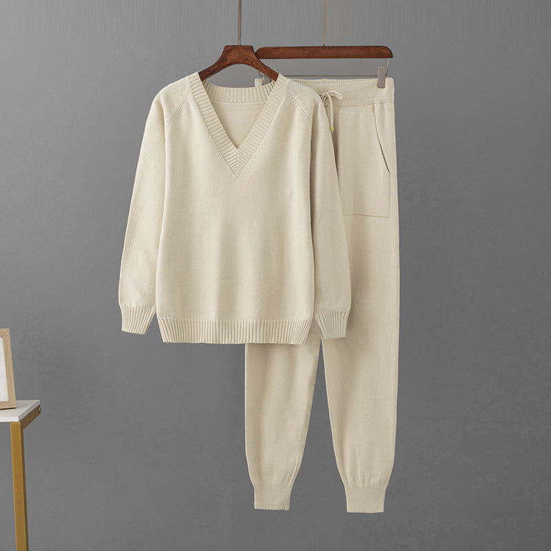 V-Neck Sweater & Wide Leg Pants Set