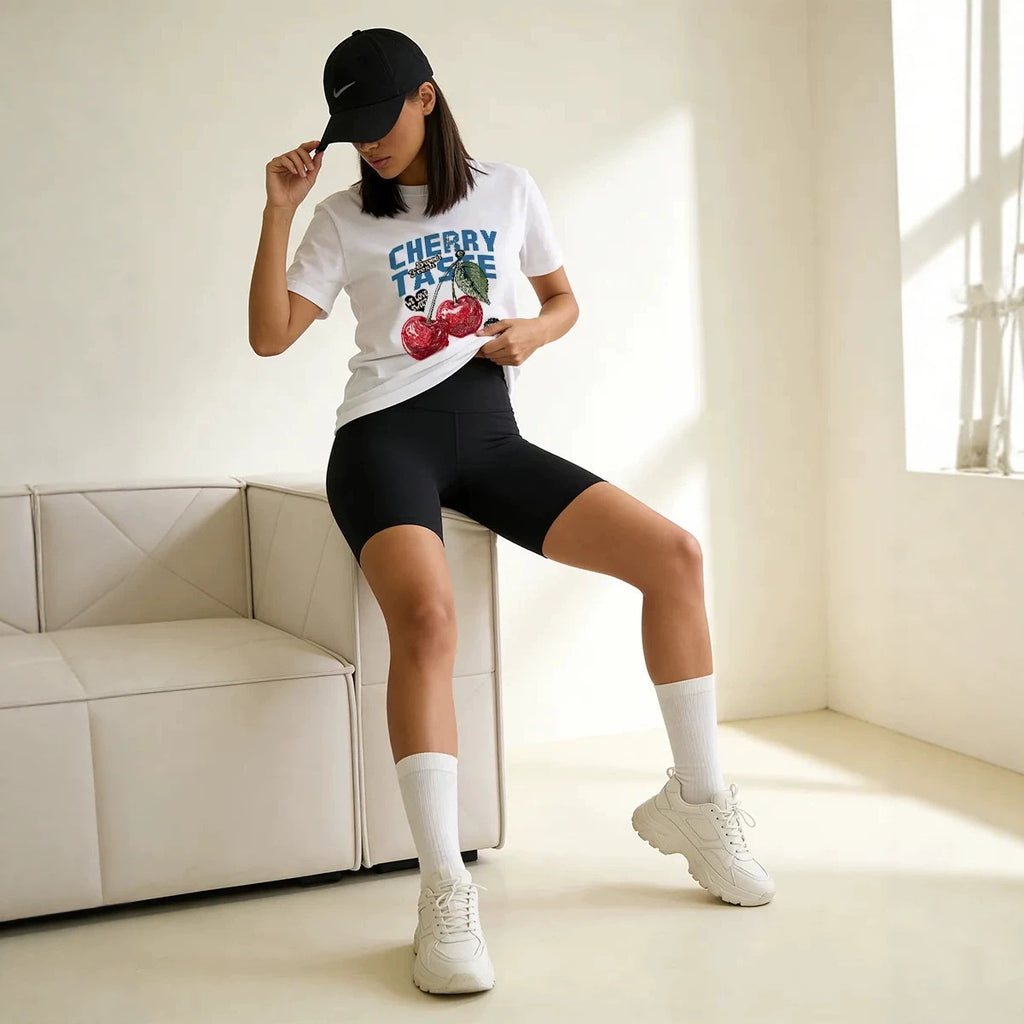 Cherry Letter Print Cotton T-Shirt | Unisex Loose Fit