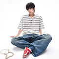 Henley Neck Stripe Short Sleeve T-Shirt