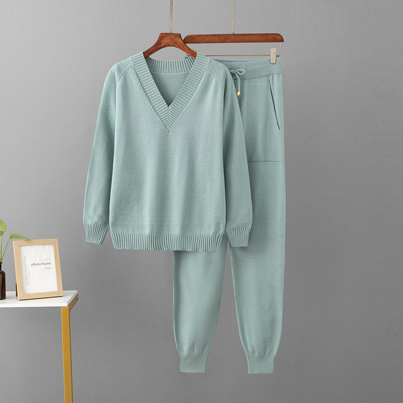 V-Neck Sweater & Wide Leg Pants Set