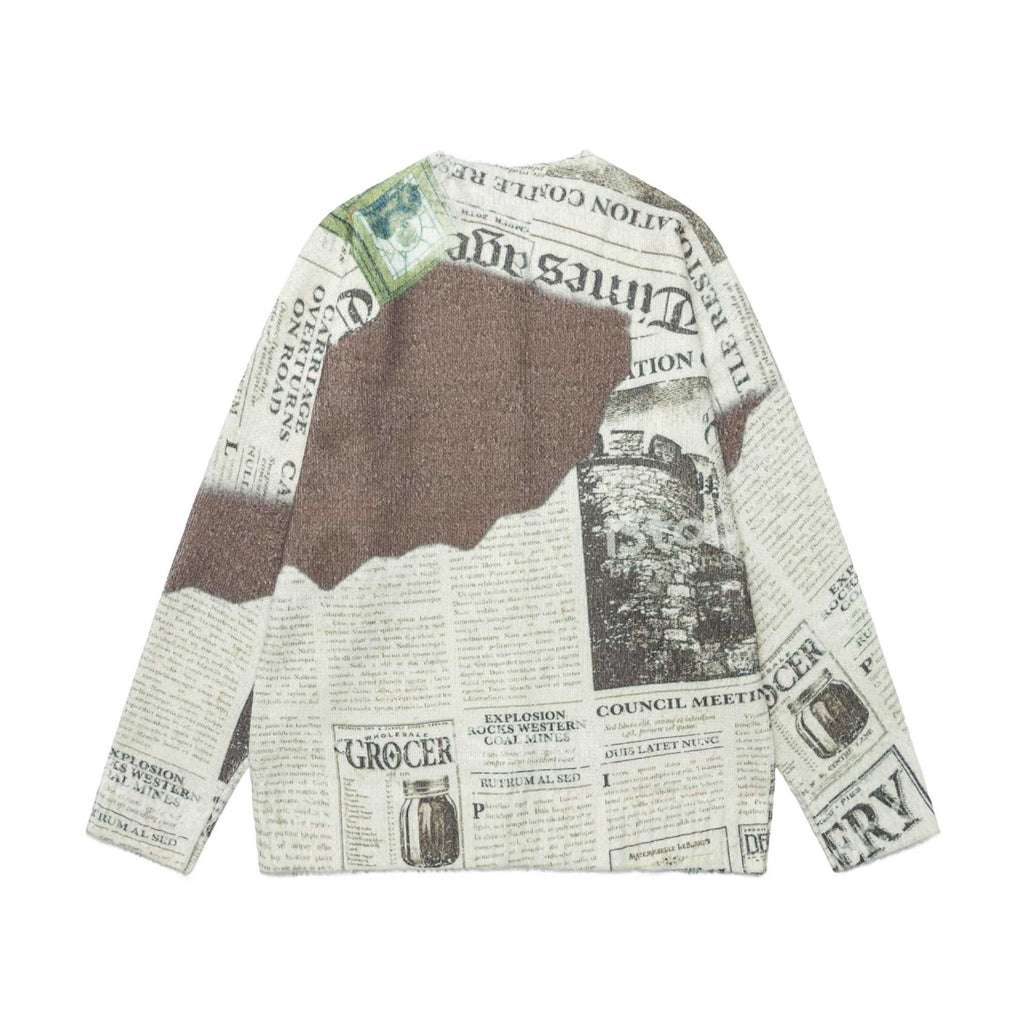 Newspaper Print Open Front Coat