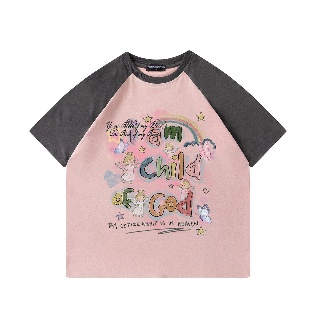 Rainbow Angel Graphic Print Short Sleeve Shirt