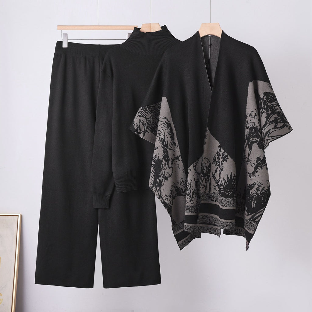 Knit Sweater & Wide Leg Pants Three-Piece Set