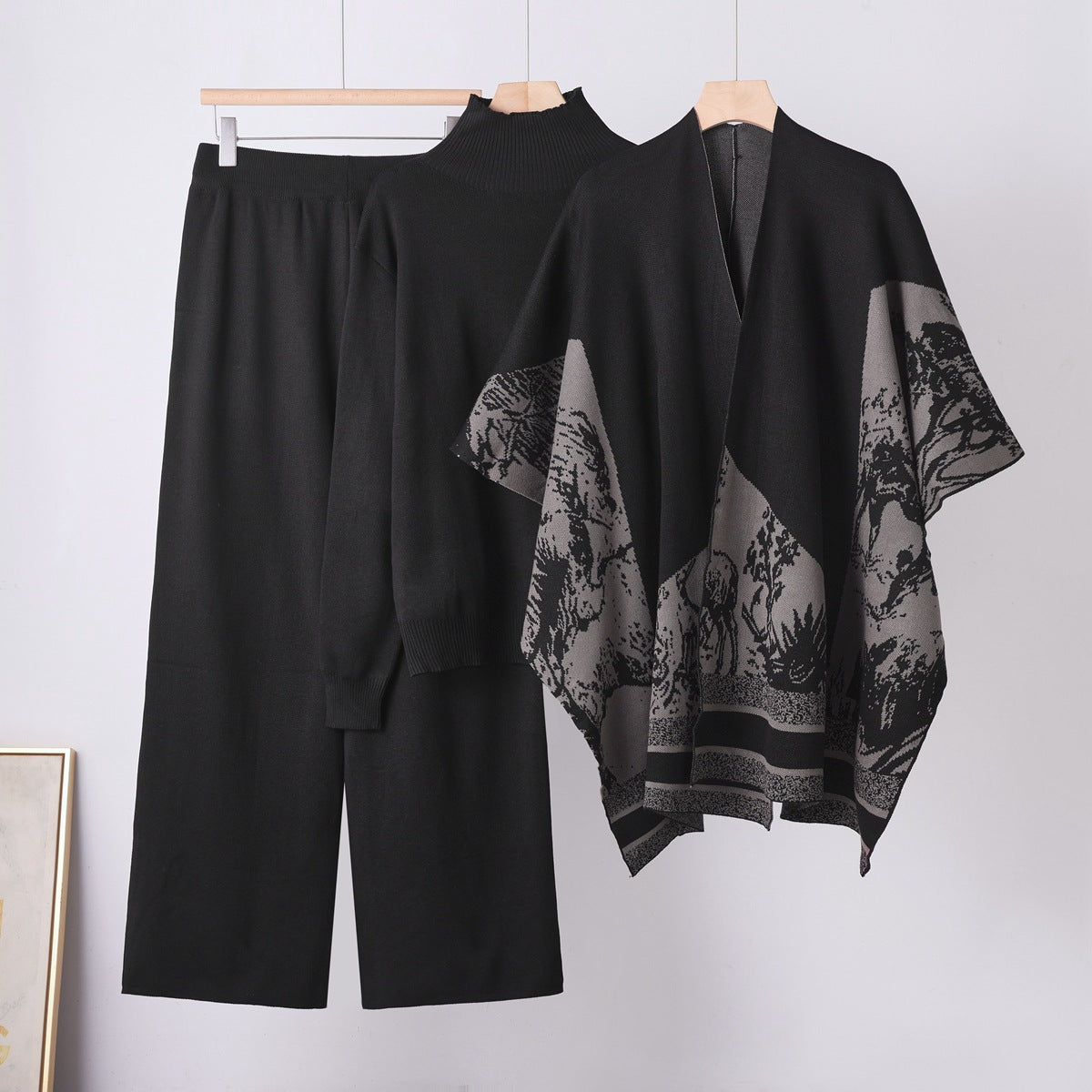 Knit Sweater & Wide Leg Pants Three-Piece Set