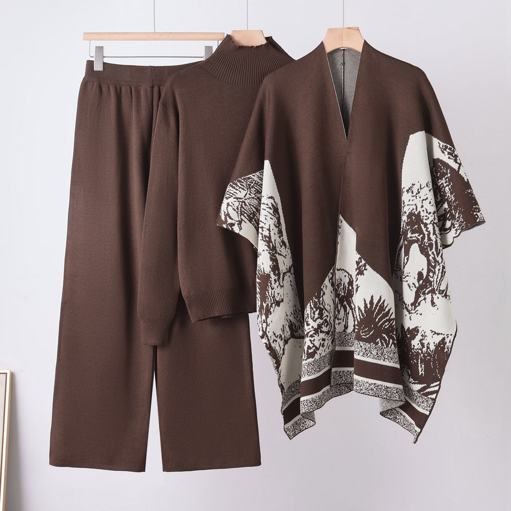 Knit Sweater & Wide Leg Pants Three-Piece Set