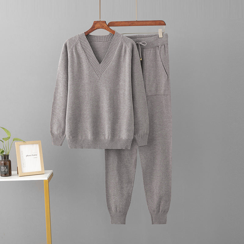 V-Neck Sweater & Wide Leg Pants Set