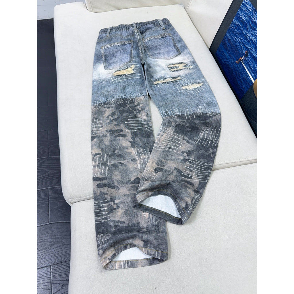 Retro Ripped Straight Leg Jeans