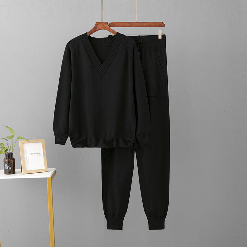 V-Neck Sweater & Wide Leg Pants Set