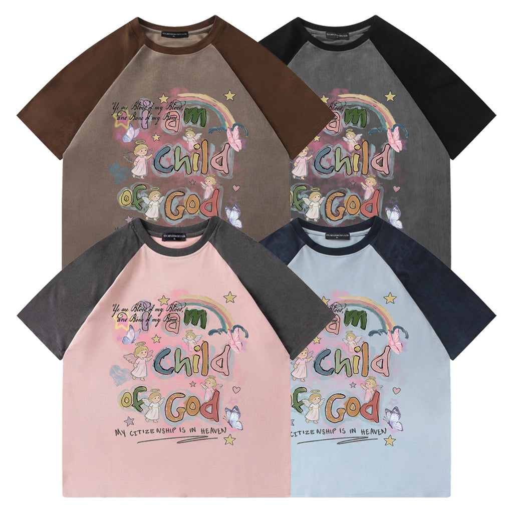 Rainbow Angel Graphic Print Short Sleeve Shirt
