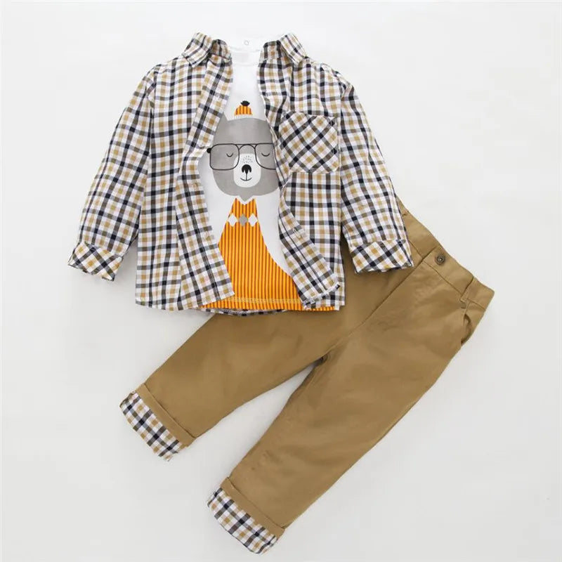 Boys' 3-Piece Plaid Outfit Set – Coat, T-Shirt & Pants for Toddlers