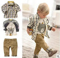 Boys' 3-Piece Plaid Outfit Set – Coat, T-Shirt & Pants for Toddlers