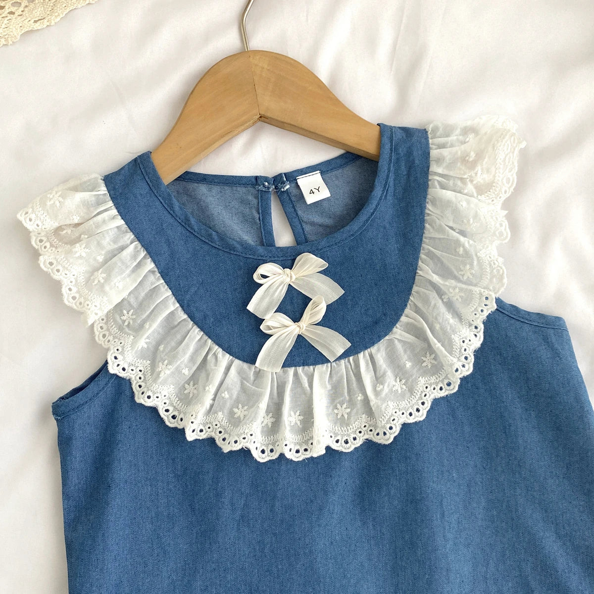 Girls' Cowboy Lace Bow & Wide Leg Pants Set – Summer Fashion 2-Piece
