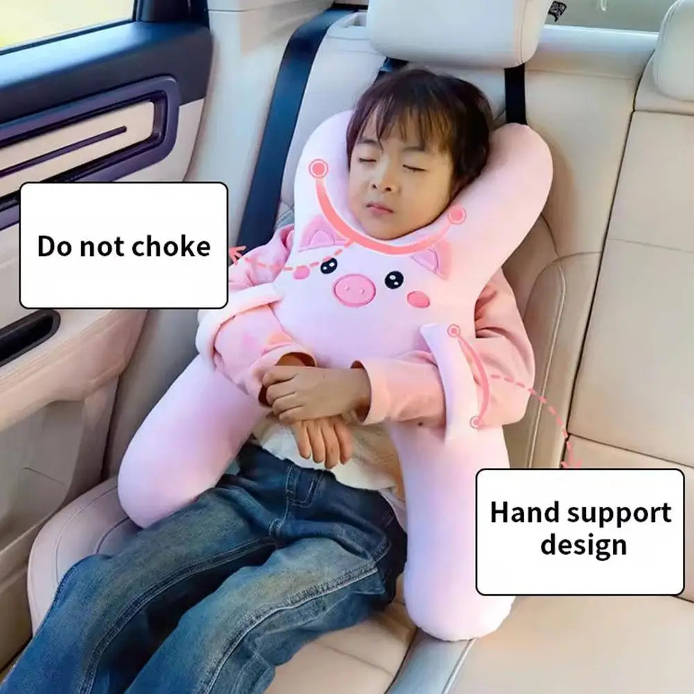 Cute Cartoon Kids Car Seat Neck Pillow — 3-in-1 Headrest, Lumbar Support & Safety Pillow