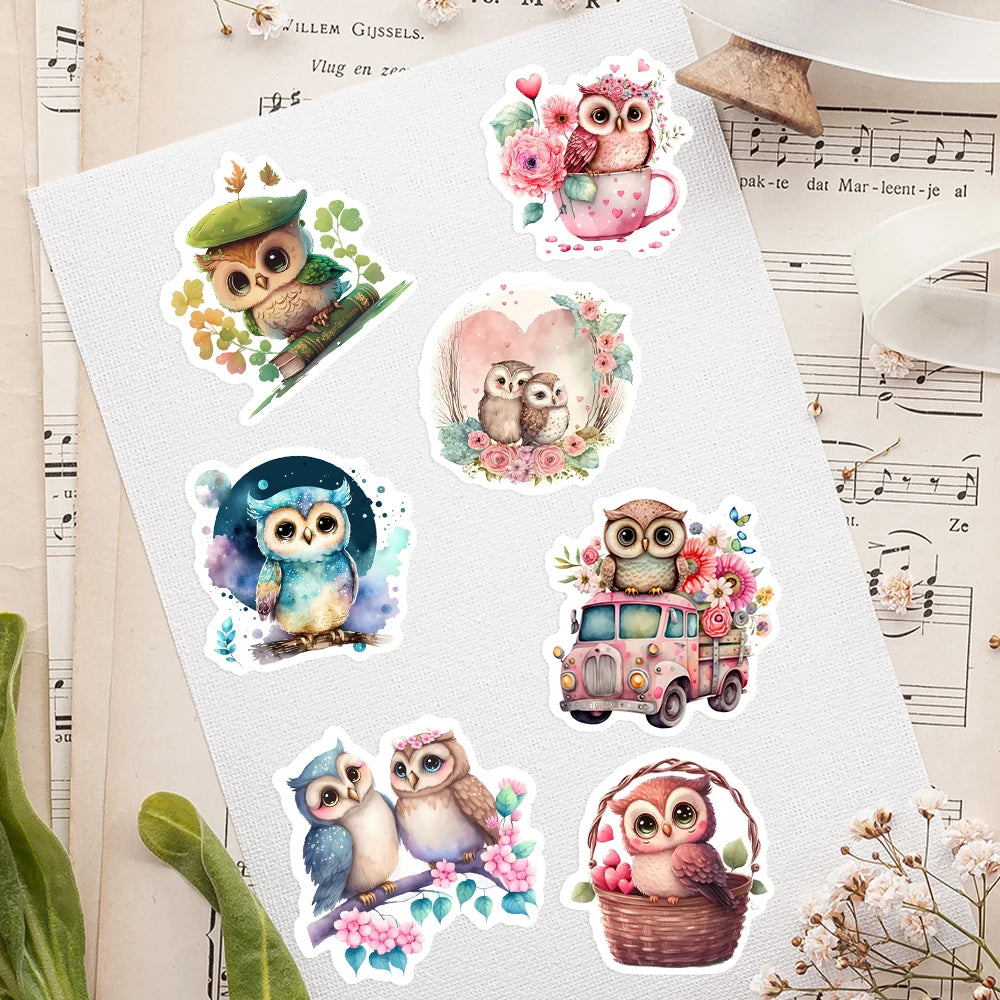 Kawaii Aesthetic Owl Sticker Pack — Waterproof Cartoon Animal Decals (10 / 25 / 50pcs)