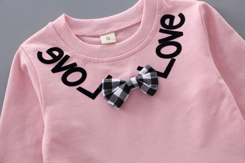 Girls' Bow Plaid Long Sleeve Top & Pants Set – 2-Piece Toddler Outfit