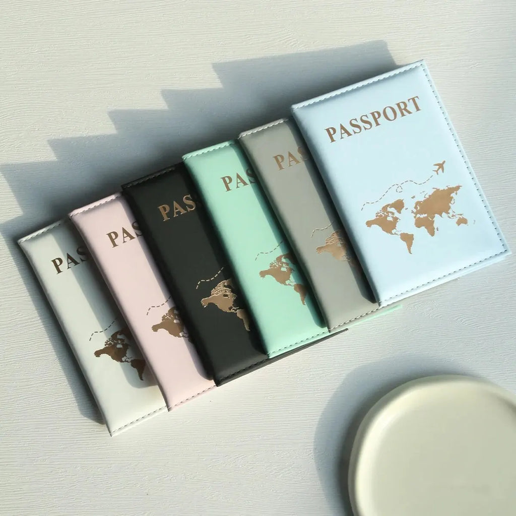 World Map Passport Wallet & Card Organizer — Slim PU Leather Cover for Travel