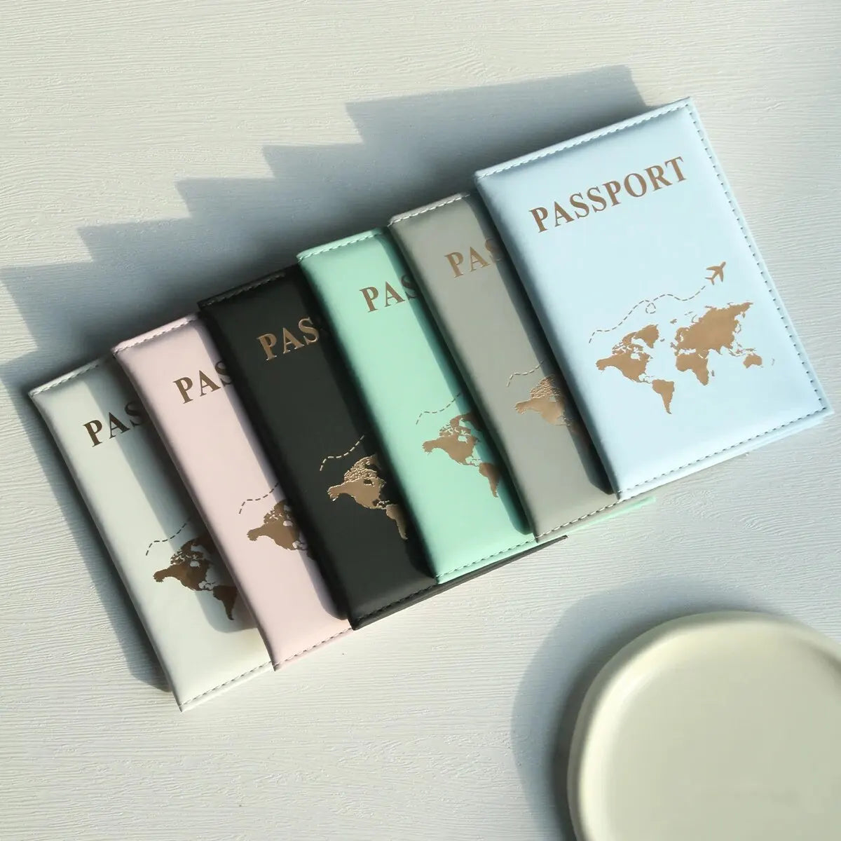 World Map Passport Wallet & Card Organizer — Slim PU Leather Cover for Travel