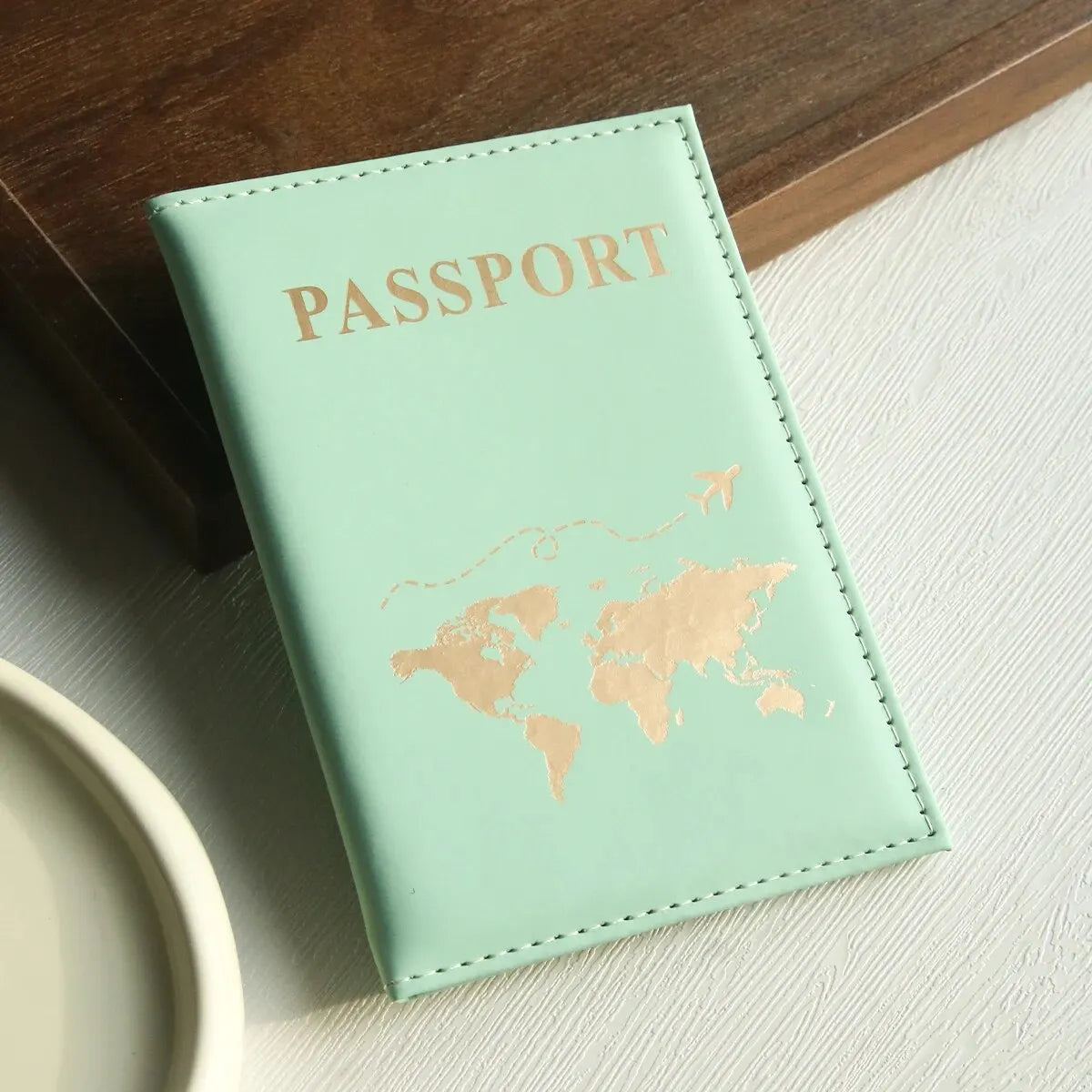 World Map Passport Wallet & Card Organizer — Slim PU Leather Cover for Travel