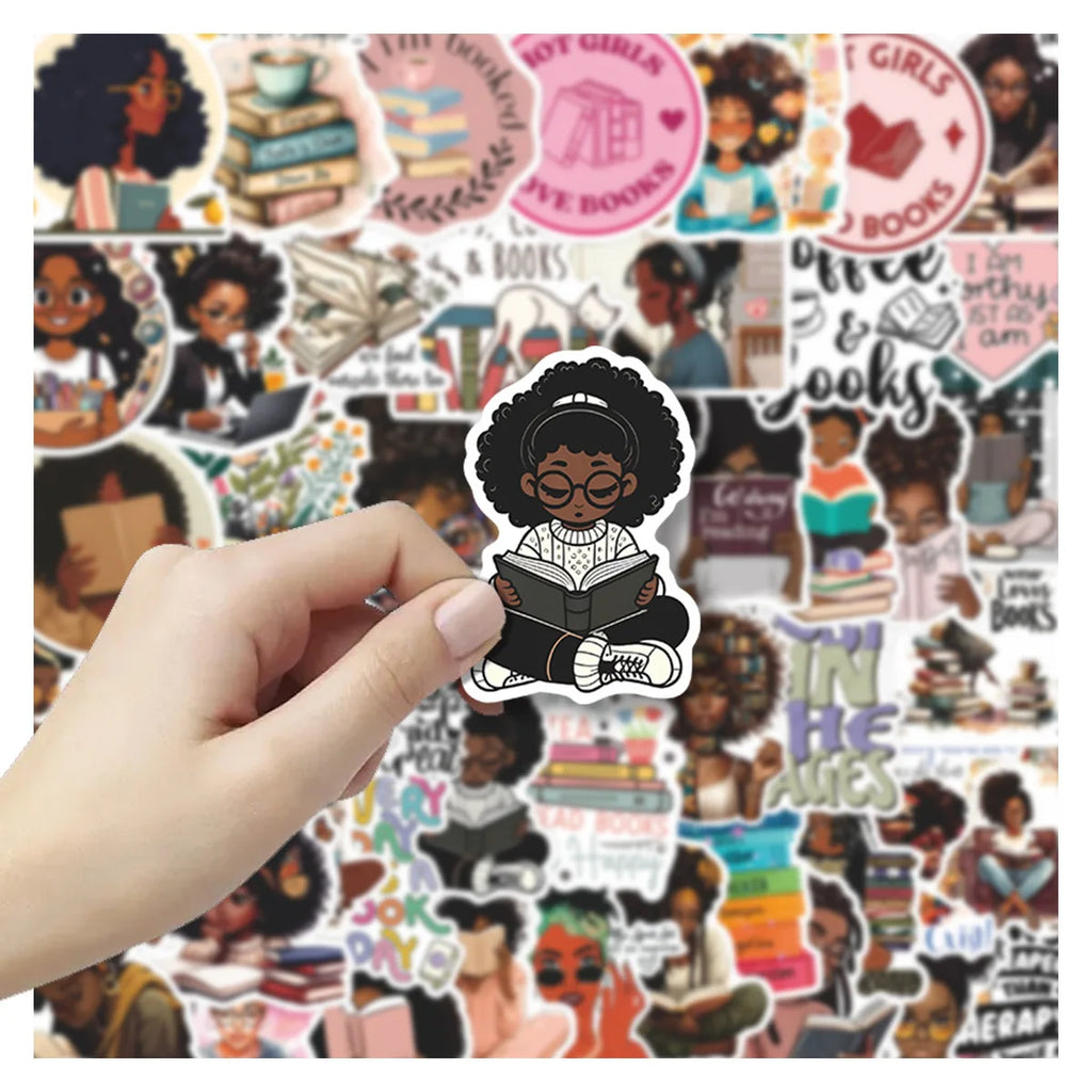 Black Girl Bookish Sticker Pack — 50pcs Book Lover & Vision Board Decals for Kindle