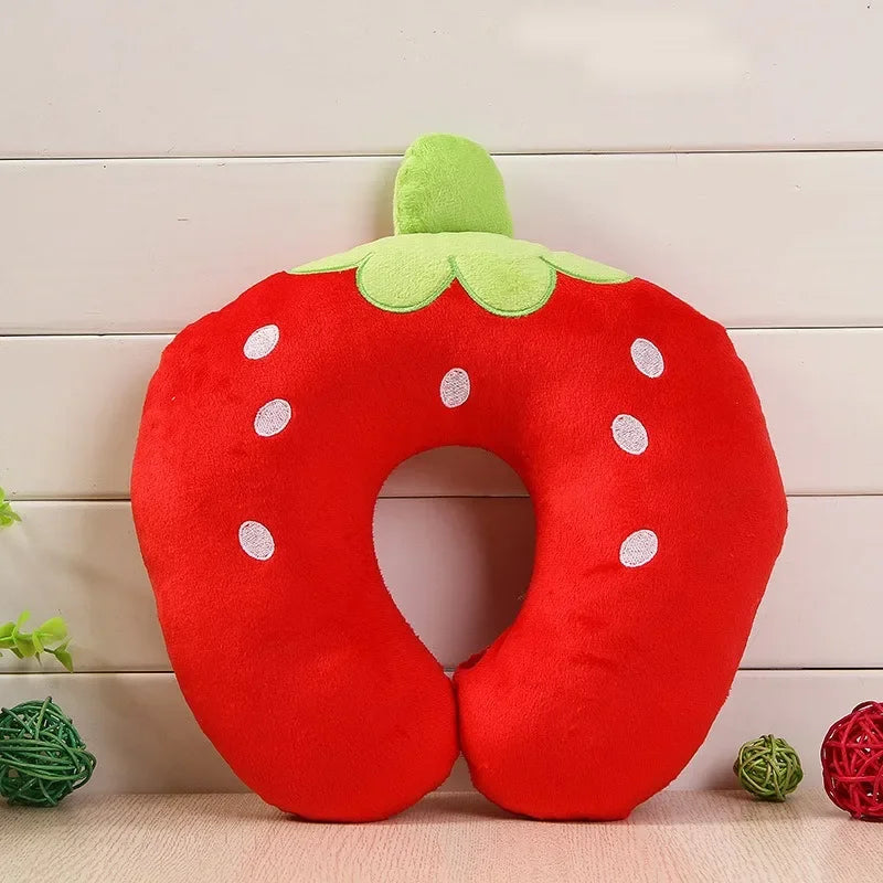 Cute Character U-Shaped Travel Neck Pillow — Frog, Panda, Bear & Strawberry Designs