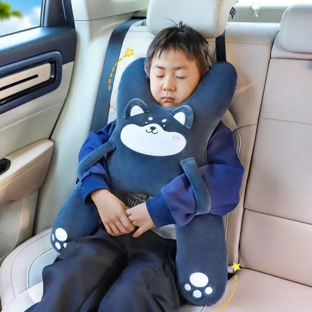 Cute Cartoon Kids Car Seat Neck Pillow — 3-in-1 Headrest, Lumbar Support & Safety Pillow