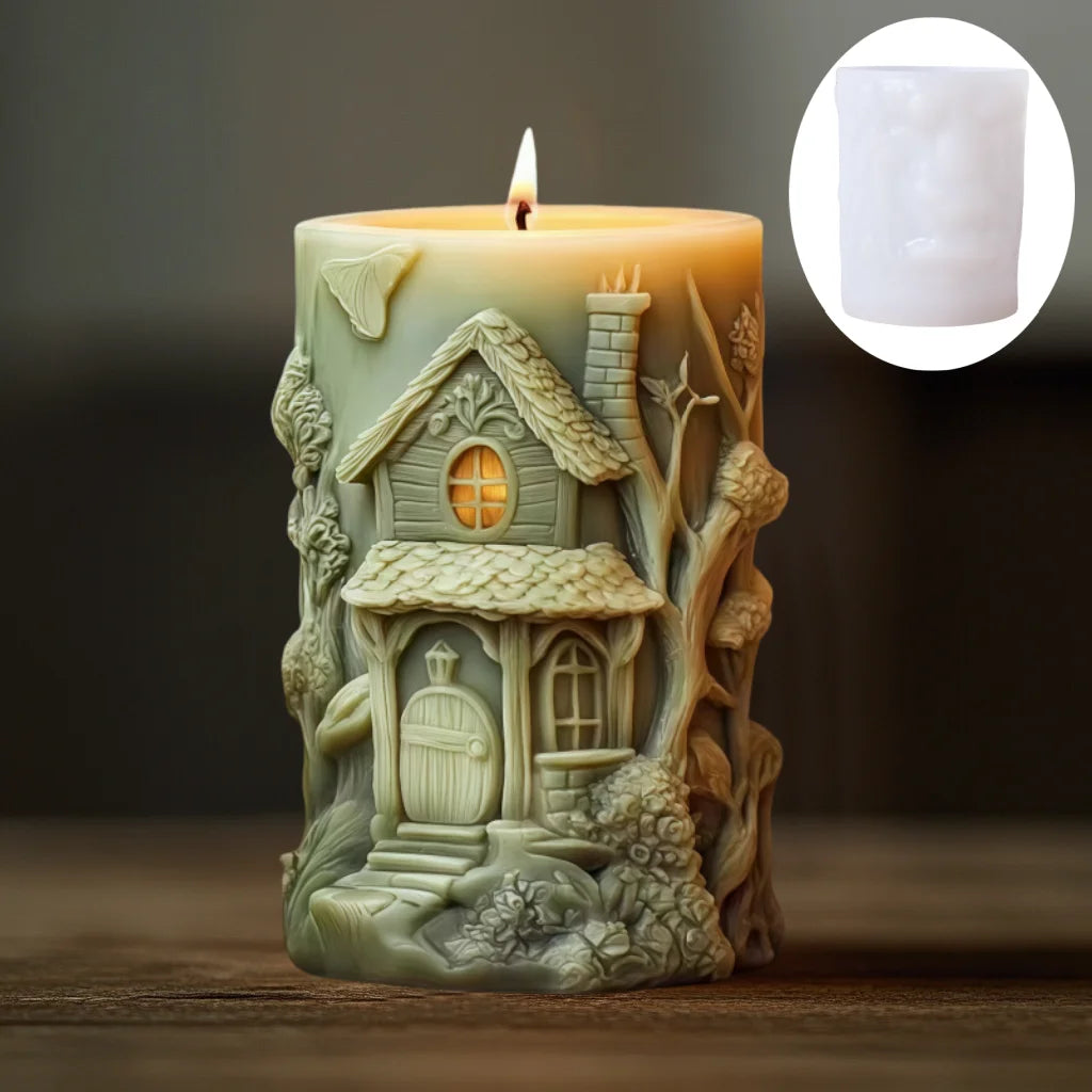 Magic Elf Castle Cylinder Silicone Mold — Candle, Resin & Gypsum Mold for Year-Round Decor