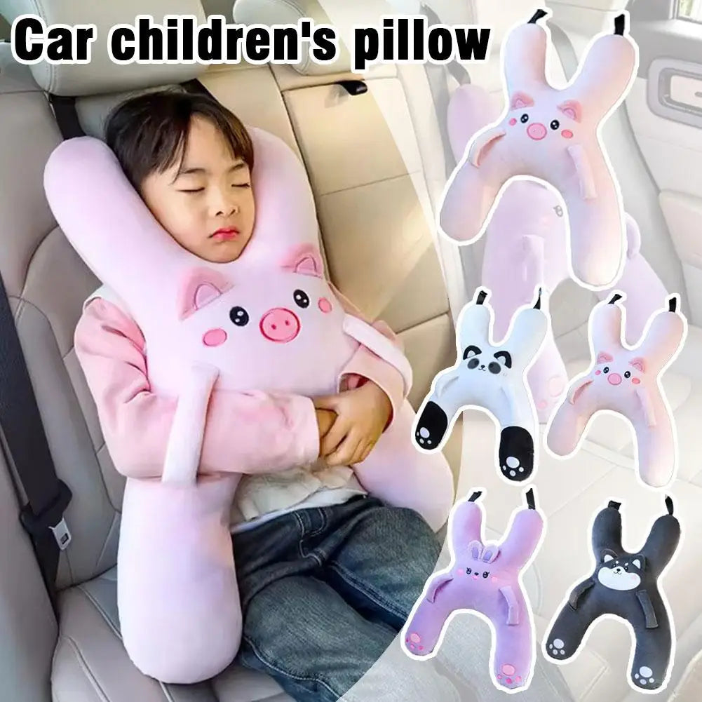 Cute Cartoon Kids Car Seat Neck Pillow — 3-in-1 Headrest, Lumbar Support & Safety Pillow