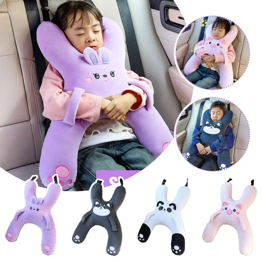 Cute Cartoon Kids Car Seat Neck Pillow — 3-in-1 Headrest, Lumbar Support & Safety Pillow