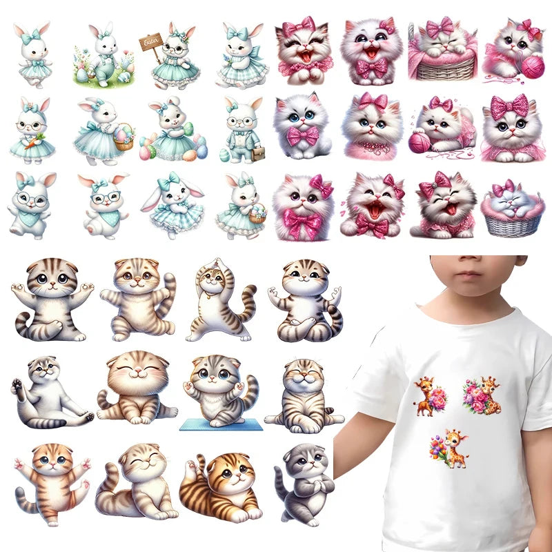 Cartoon Cute Animal DTF Heat Transfer Set (12 Designs) — Iron-On Prints for Kids' T-Shirts, Hoodies & DIY Clothing
