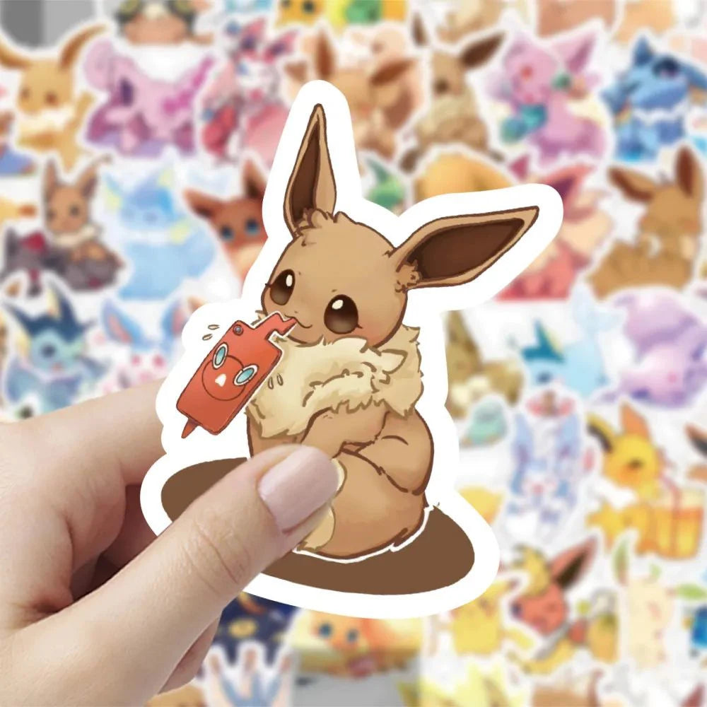 Kawaii Pokémon Eevee Sticker Pack — Waterproof Cute Anime Decals for Phones, Cars & Scrapbooking (10/30/60pcs)