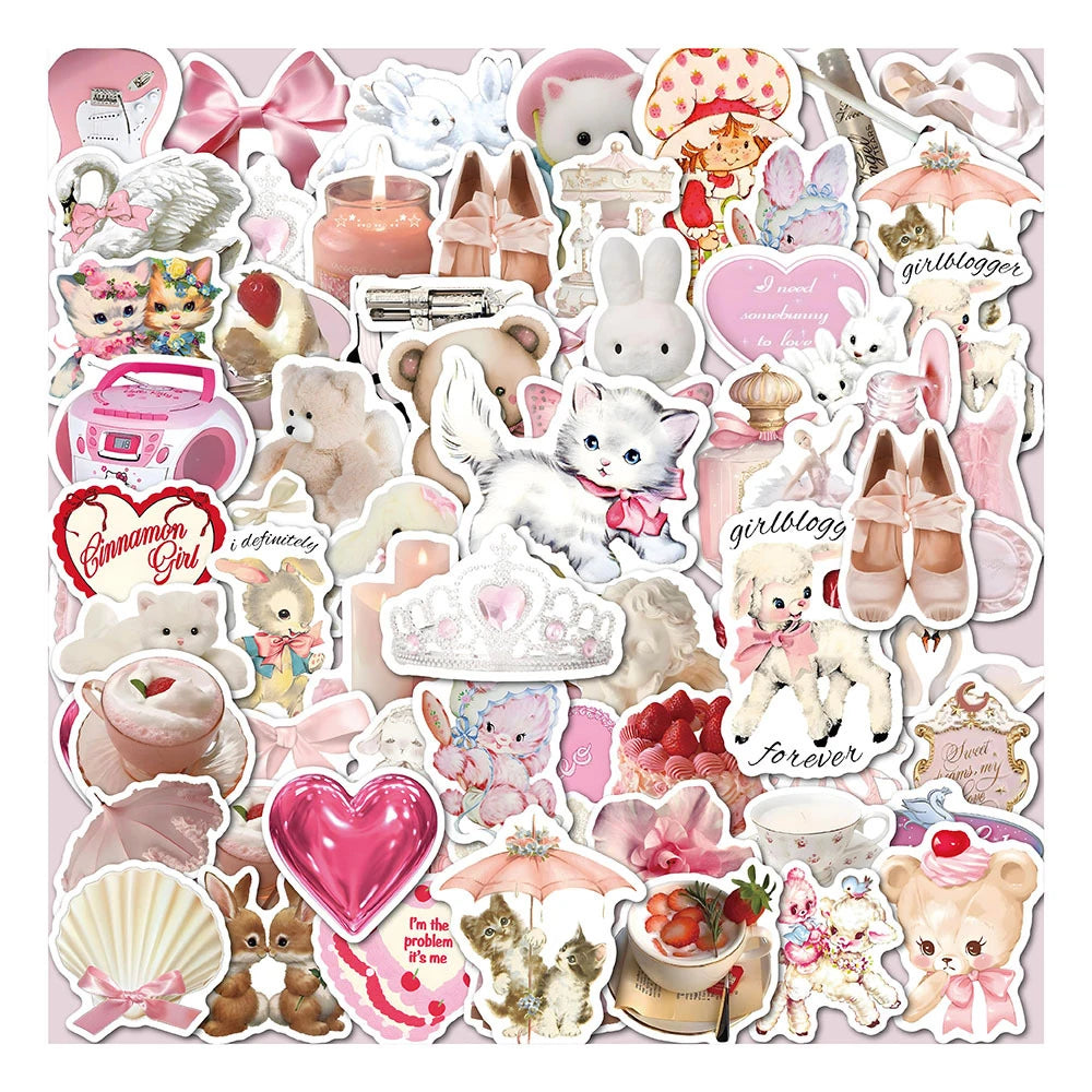 Kawaii Pink Cartoon Sticker Pack — Cute Aesthetic Decals (10 / 30 / 60pcs)