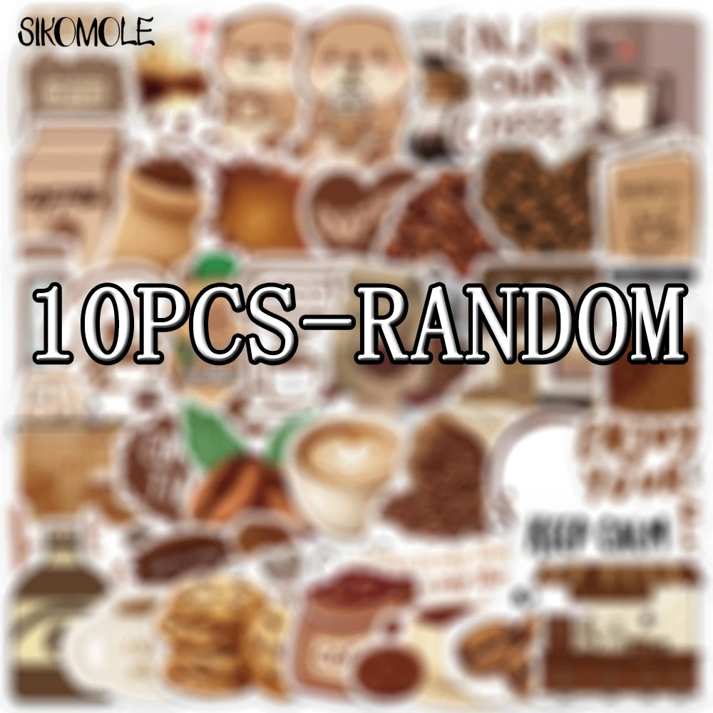 Kawaii Coffee Shop Sticker Pack – 10/30/50pcs Cute Latte & Coffee Bean Decals