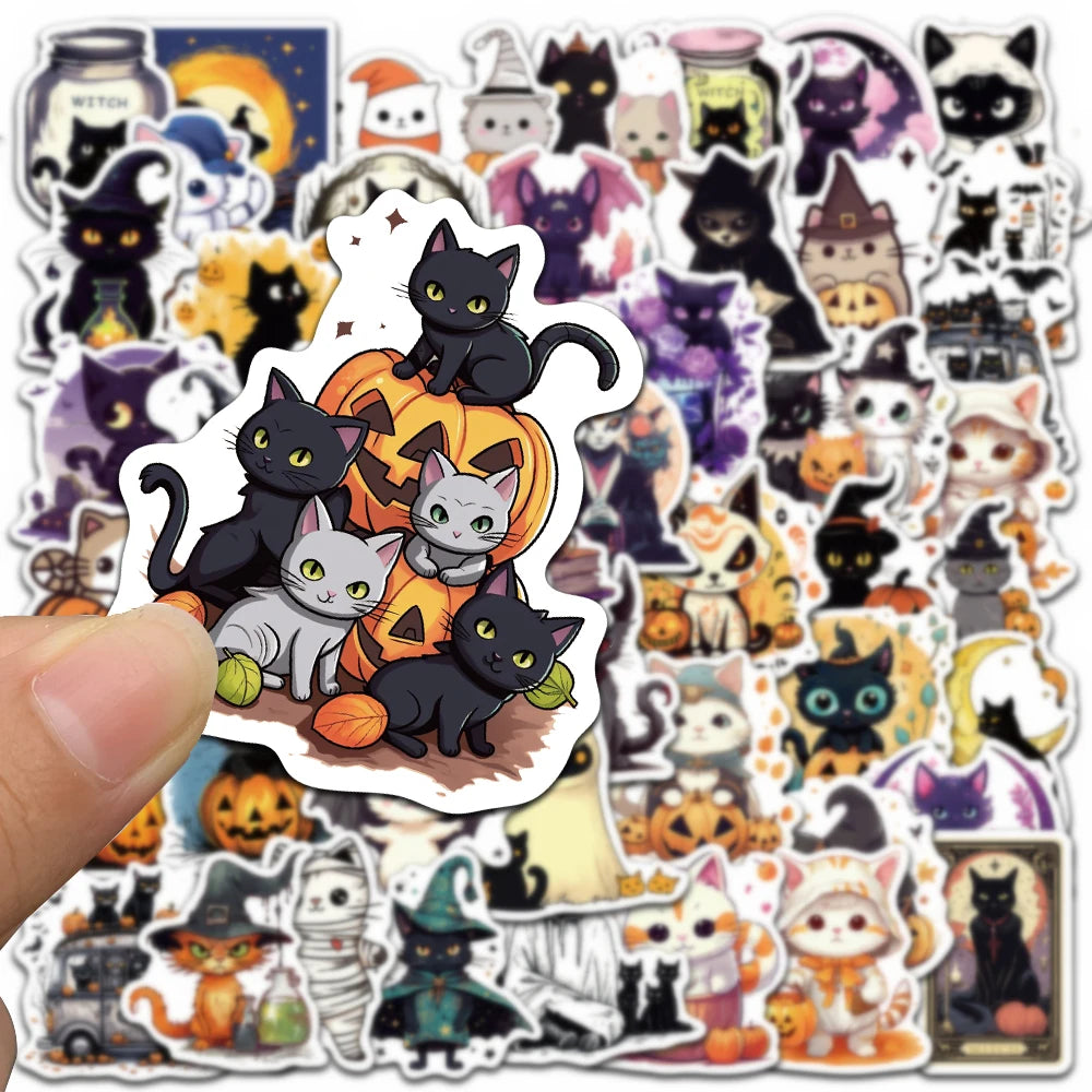 Halloween Cat Stickers Pack (50pcs) — Waterproof Vinyl Decals