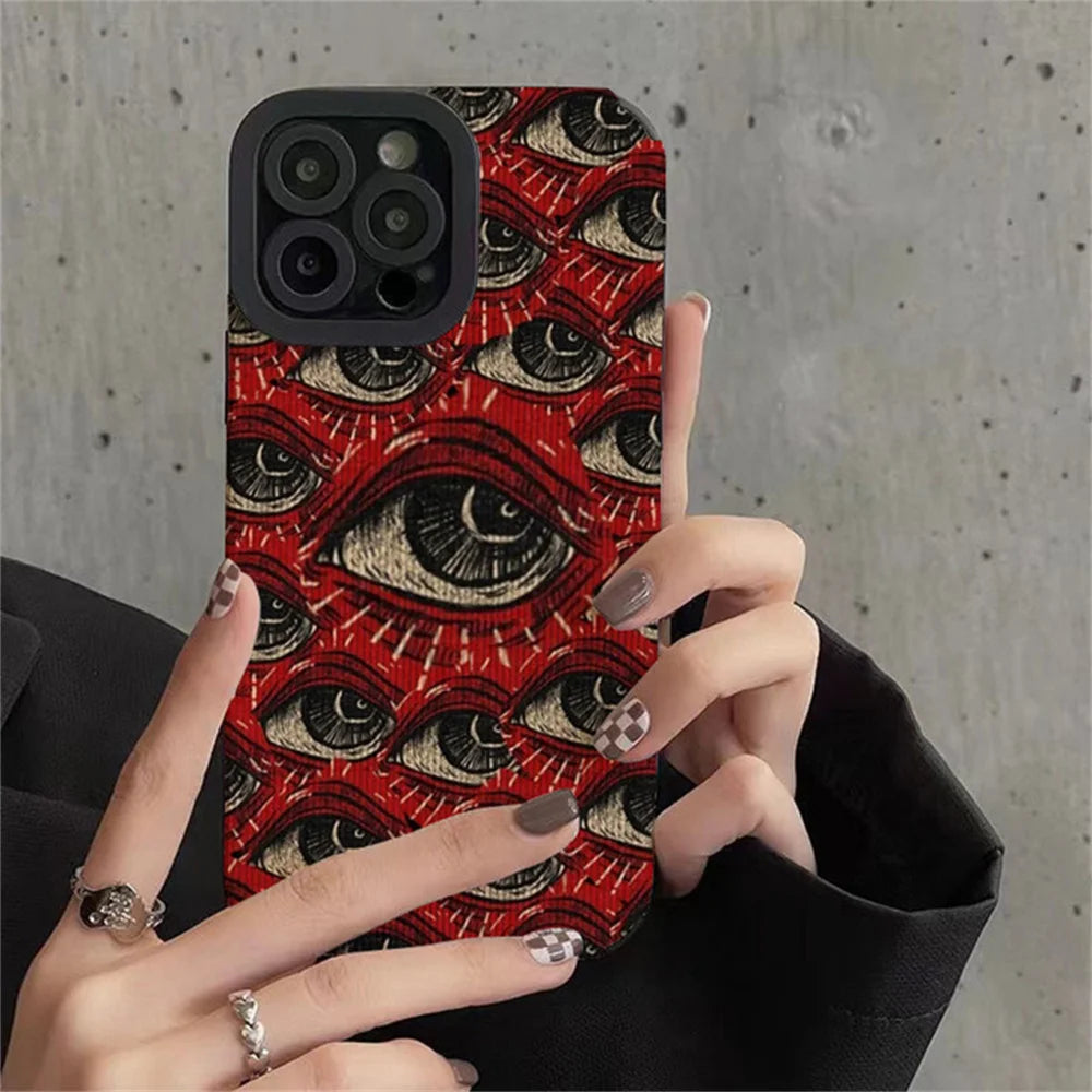 Spooky Red Eye iPhone Case — Soft Silicone Shockproof Full Cover for iPhone 7 to 15 Pro Max