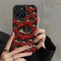 Spooky Red Eye iPhone Case — Soft Silicone Shockproof Full Cover for iPhone 7 to 15 Pro Max