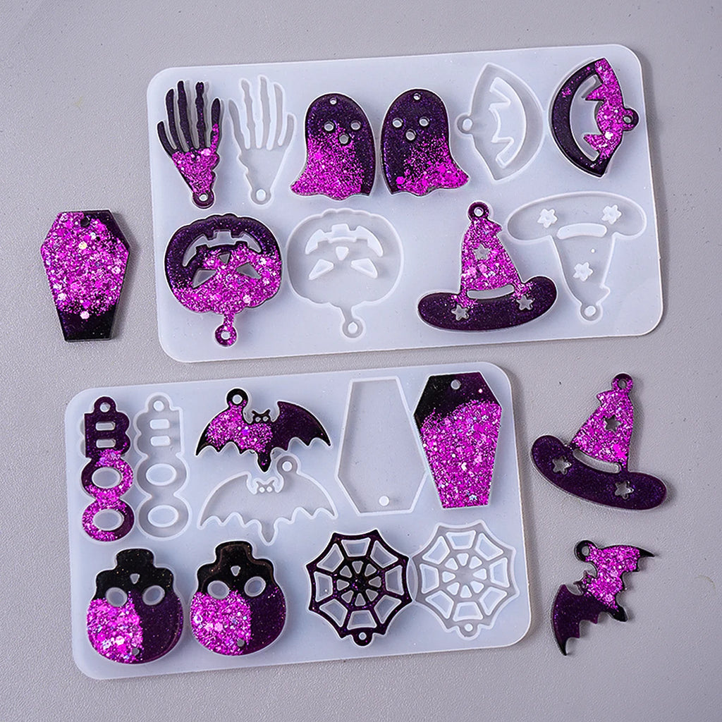 3D Halloween Resin Mold Set — Skull, Pumpkin, Bat & Ghost for Earrings, Pendants & Keychains
